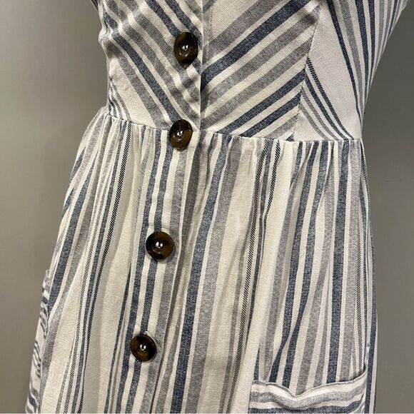Japan Striped White and Blue Button-Down midi Dress size medium - Picture 4 of 11